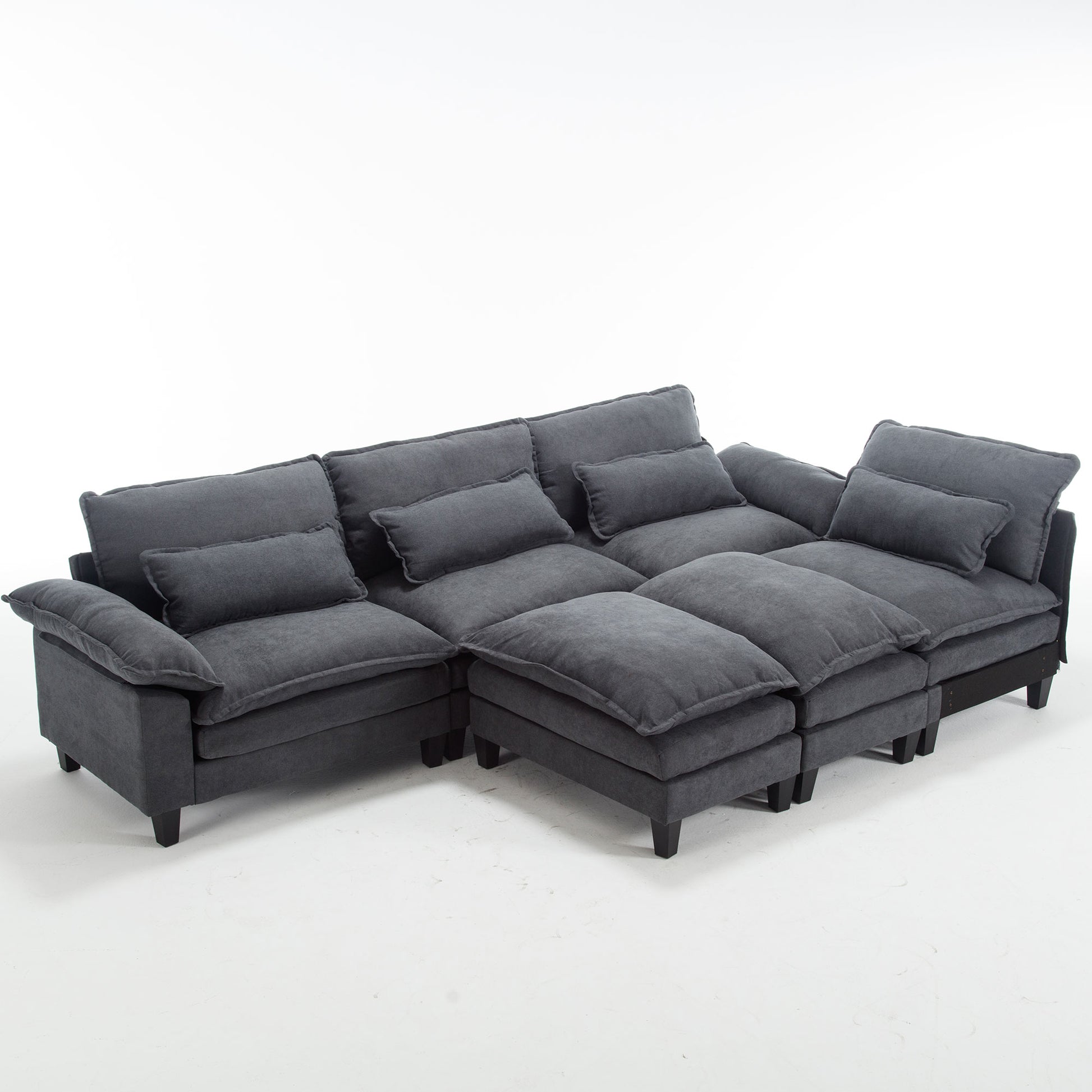 154.8" Oversized Modular Sofaice Velvet Large U Shaped Couch Comfy Upholstered 4 Seat Sofa With 2 Ottoman, 4 Lumbar Pillow, Deep Seat Couch For Living Room Dark Gray Primary Living Space Modern Foam Polyester 6 Seat