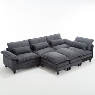 154.8" Oversized Modular Sofaice Velvet Large U Shaped Couch Comfy Upholstered 4 Seat Sofa With 2 Ottoman, 4 Lumbar Pillow, Deep Seat Couch For Living Room Dark Gray Primary Living Space Modern Foam Polyester 6 Seat