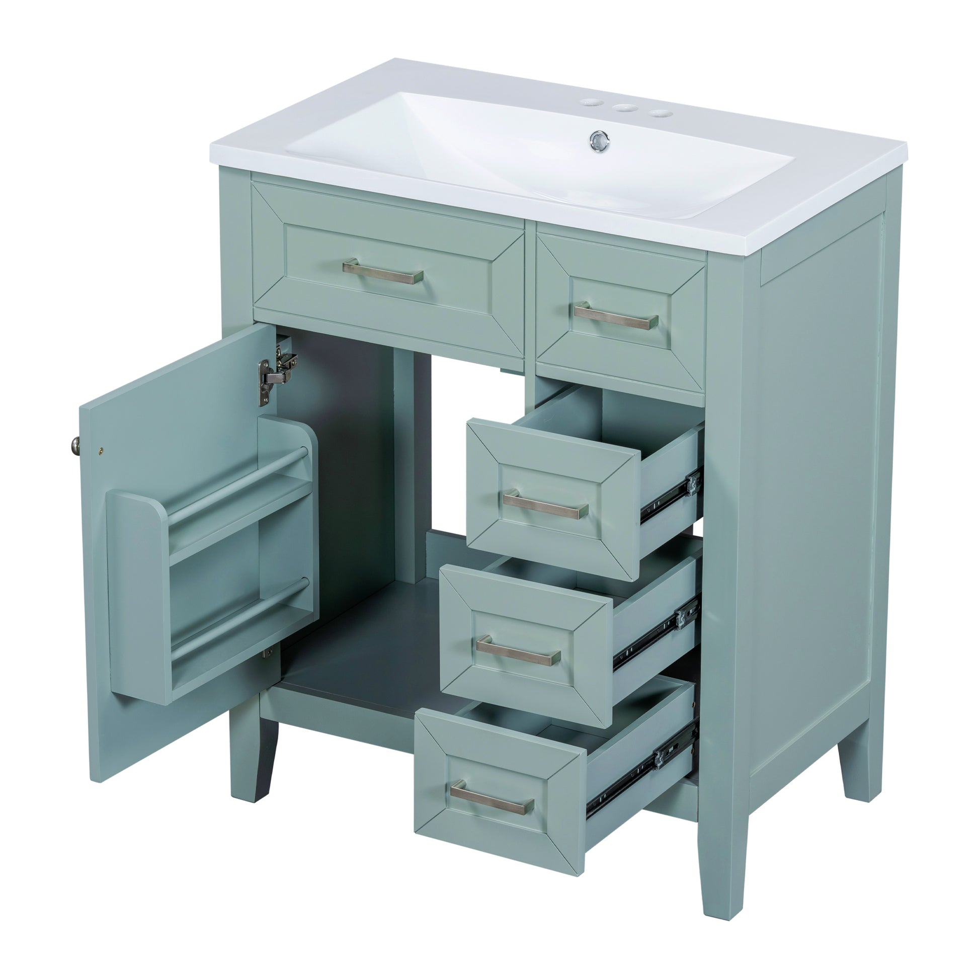 30" Bathroom Vanity With Sink Combo, Green Bathroom Cabinet With Drawers, Solid Frame And Mdf Board Old Sku:N725S999222F Green Solid Wood Mdf