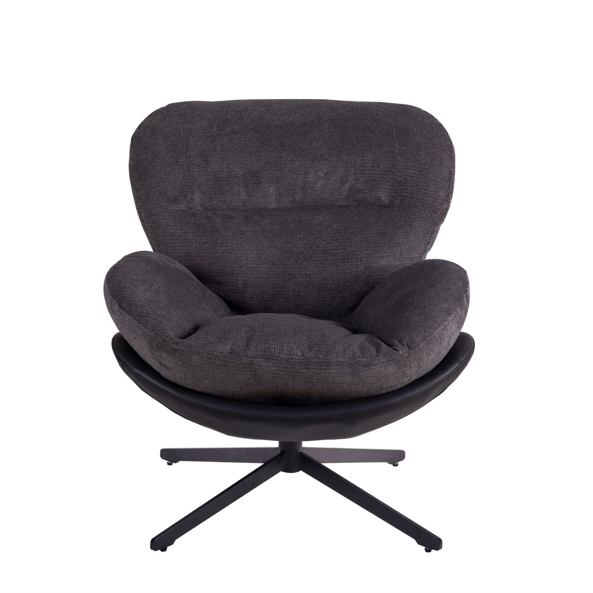 360 Swivel Accent Chair, Modern Chenille Lounge Chair With Faux Leather And Black Metal Base Frame, Comfortable Reading Chair For Small Spaces, Living Room, Bedroom, Reading Corner, Office, Dark Gray Black,Dark Gray Brown Primary Living Space