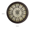 Oversized Wood And Metal Wall Clock With Distressed Details, Antique Gray And Cream Brown Wood