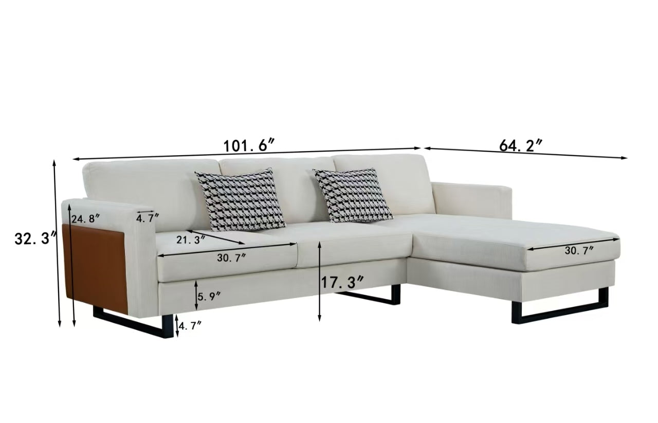 Sofa The Best Choice Products Upholstered Sectional Sofa For Families, Apartments, Dormitories, Award Rooms, Compact Space With Chaise Longue, 3 Seats, L Shaped Design, Off White Cream White Linen Dining Room Medium Soft Metal & Wood 3 Seat
