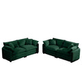 Modern Fabric Living Room Sofa Two Piece Set, Two 2 Seater Sofas With 8 Cushion Upholstery Large Deep Seat Recliner, Green Corduroy Fabric Green Corduroy 4 Seat