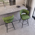 Bar Chair Linen Woven Bar Stool Set Of 2,Black Legs Barstools No Adjustable Kitchen Island Chairs,360 Swivel Bar Stools Upholstered Bar Chair Counter Stool Arm Chairs With Back Footrest, Green Metal Green Kitchen Dining Chairs Foam Linen