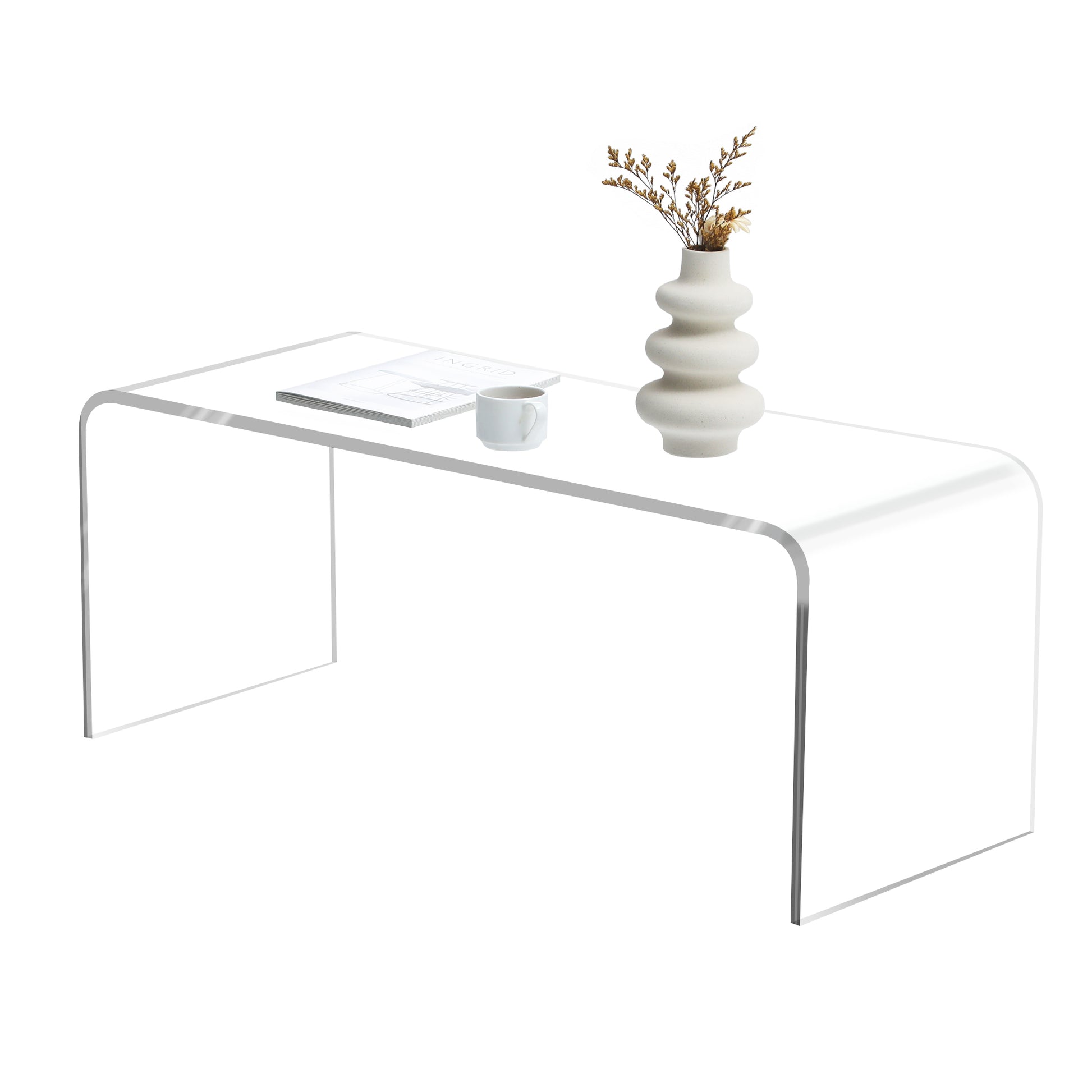 Homcom 39.25" Long Rectangle All Acrylic 15Mm Thick Waterfall Coffee Table, Clear Clear Acrylic
