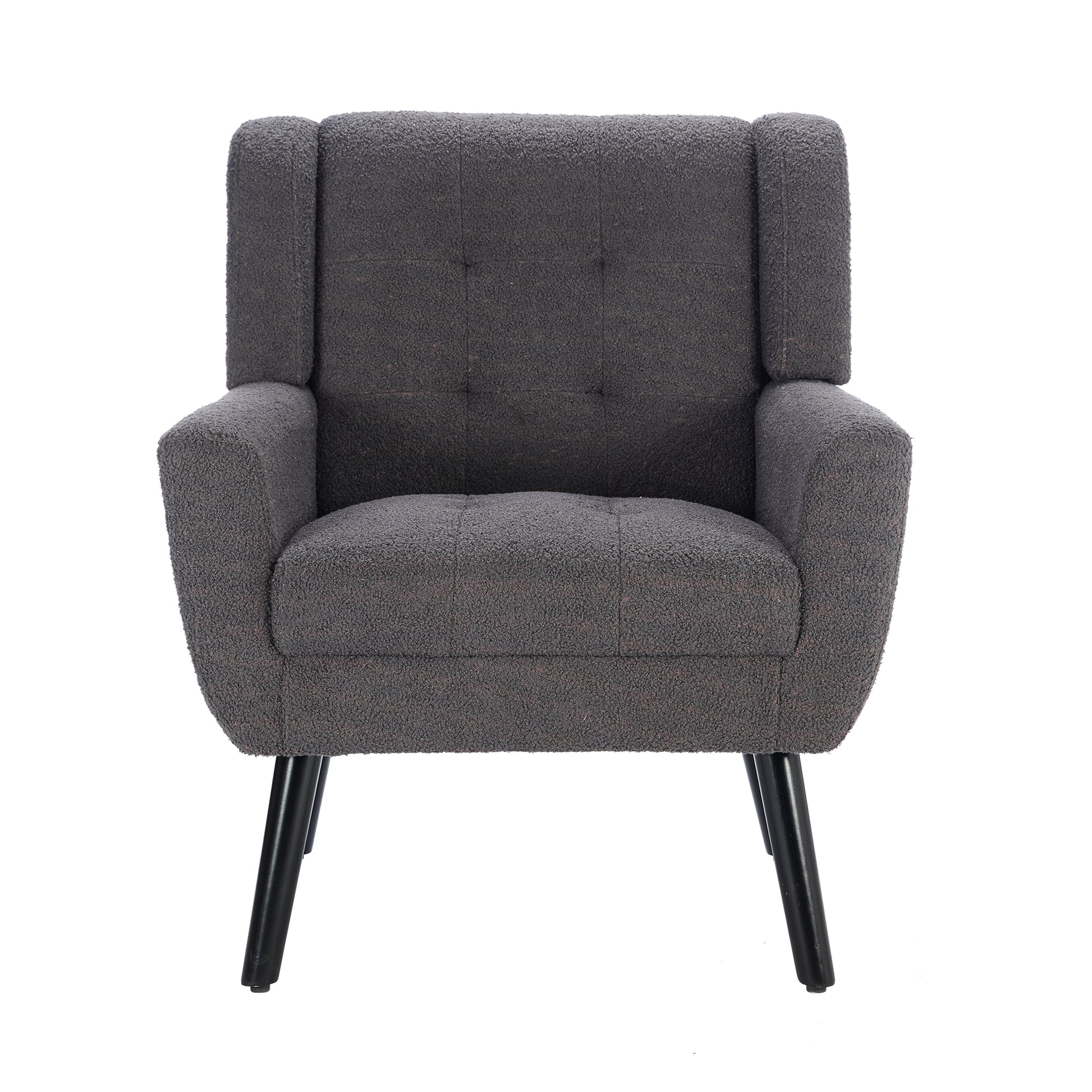 Modern Soft Teddy Material Ergonomics Accent Chair Living Room Chair Bedroom Chair Home Chair With Black Legs For Indoor Home Grey Teddy Fabric Grey Foam Upholstered