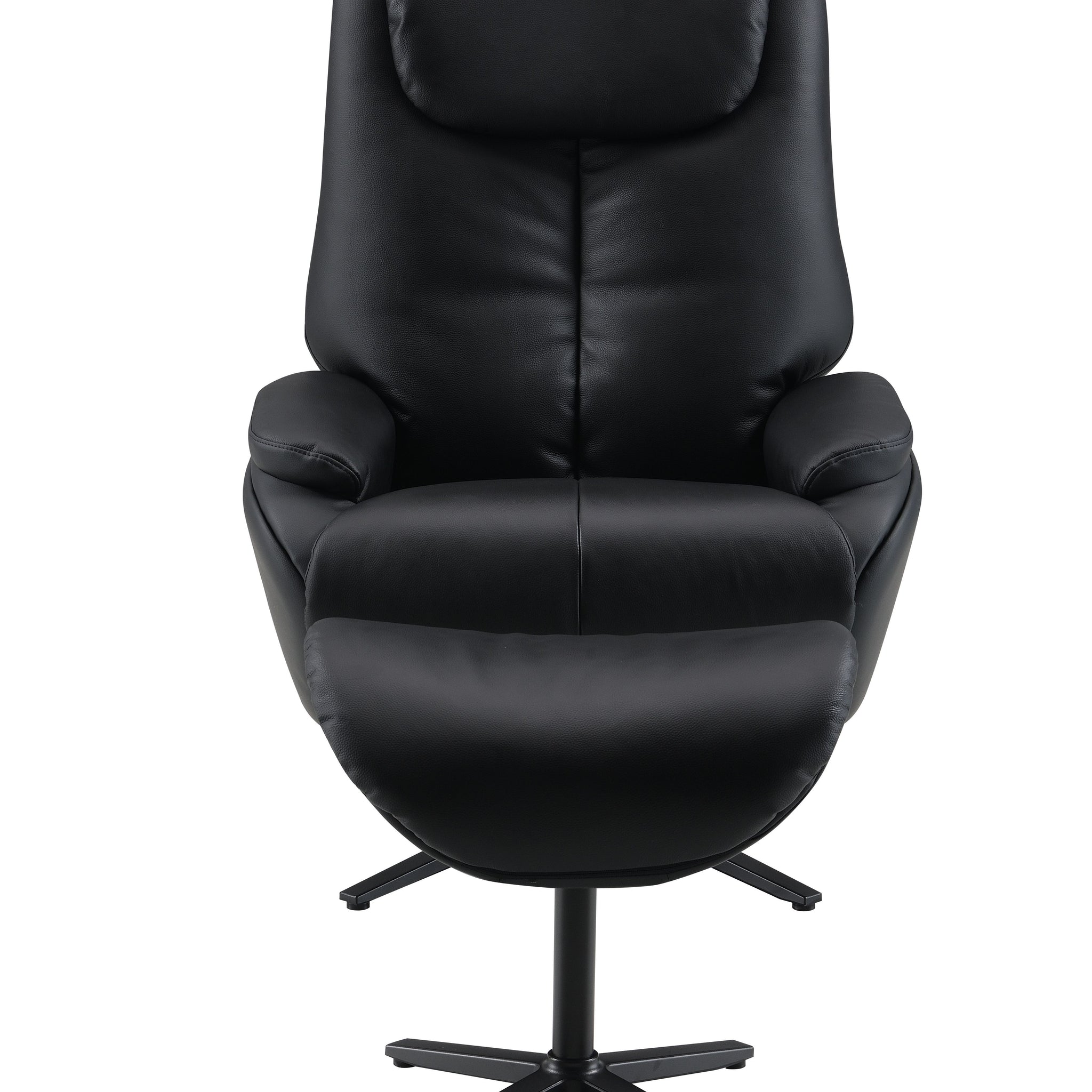 Black Motion Swivel Accent Chair With Ottoman Black Genuine Leather Manual Push Button Metal Primary Living Space Tight Back Modern Push Button Pillow Top Arms Genuine Leather