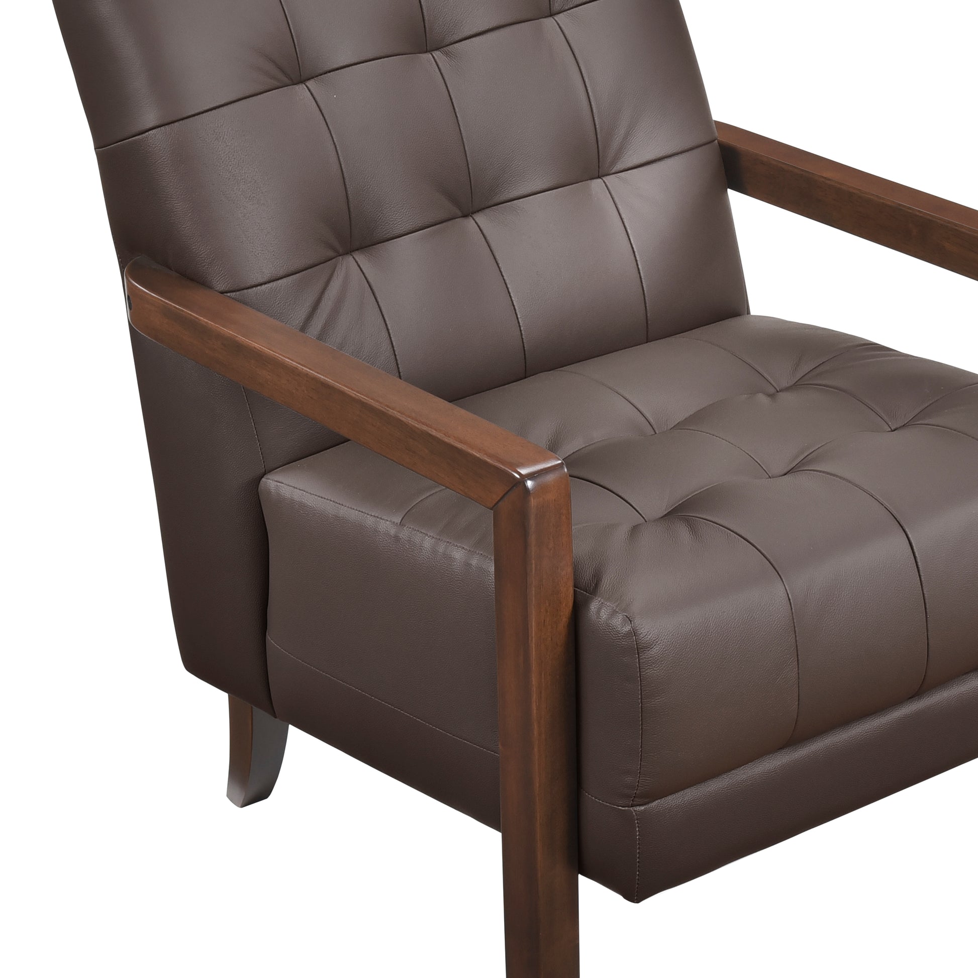 Modern Style Accent Chair Dark Brown Leather Upholstered Tufted Detail Walnut Finish Wood Furniture 1Pc Dark Brown Primary Living Space Contemporary,Modern Plywood