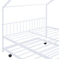 Full Size Metal House Bed With Twin Size Trundle, White Full White Metal