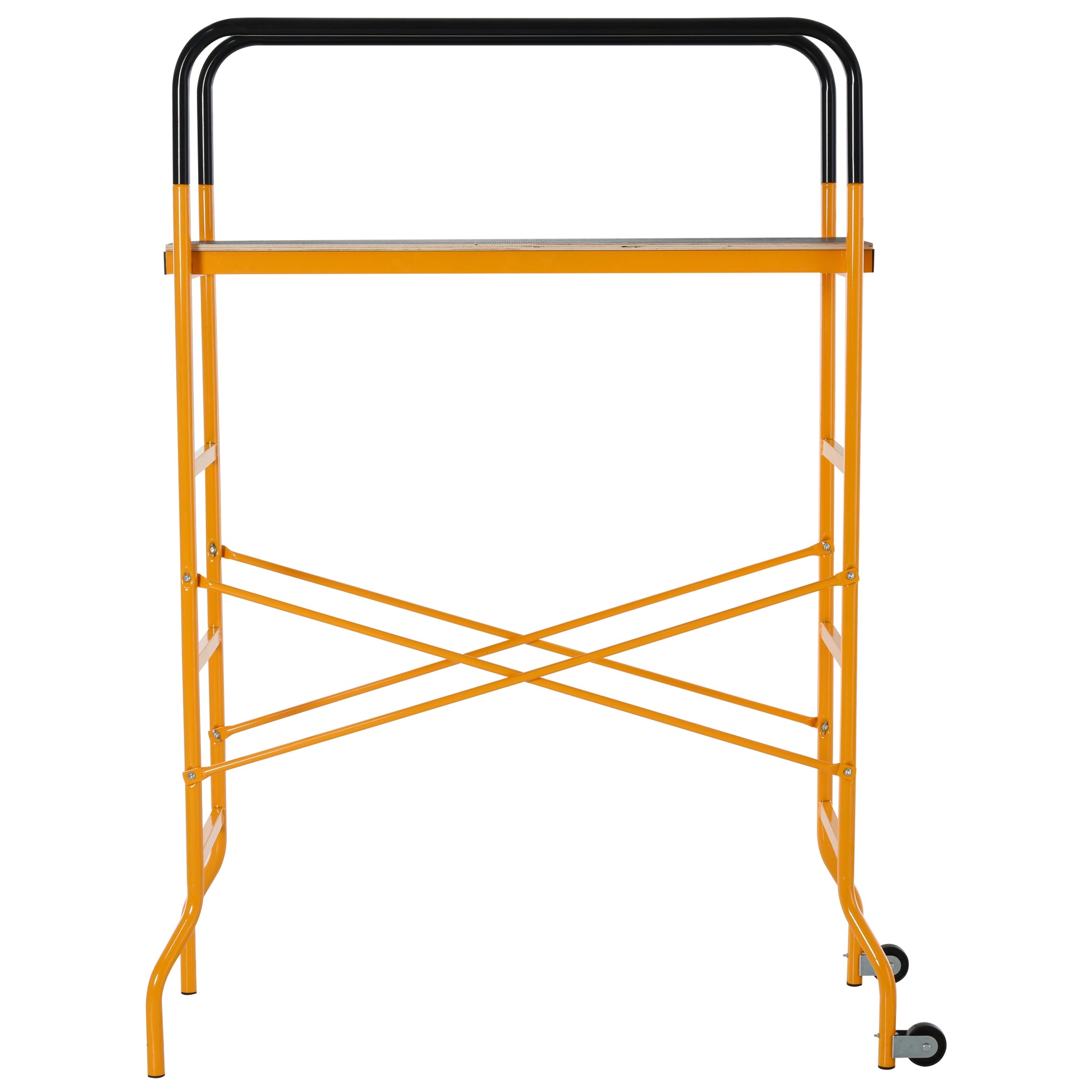 Homcom 4 Step Steel 4.6 X 2 X 6 Ft. Scaffold 2 Wheels Free Moving For Indoor & Outdoor Decoration Anti Skid, 440 Pound Capacity Black Steel