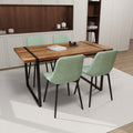 Mdf Natural Wood Dining Table And Modern Dining Chair 4 Piece Set, Medieval Wooden Kitchen Dining Table Set, Rectangular Metal Base, Dining Table And Suede Chair Brown Green Mdf
