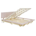 Queen Size Upholstered Floating Bed With Led Light And Usb Port, Velvet, Pink, Hydrualic Platform Bed Queen Pink Velvet
