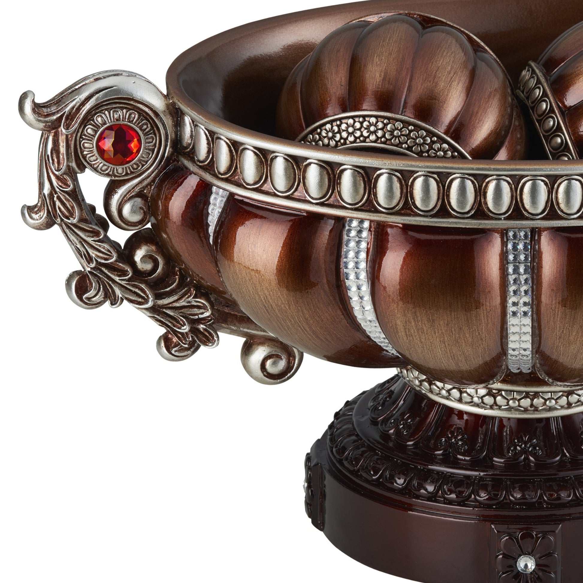 8.75" Tall" Delicata" Footed Decorative Bowl, Bronze With Silver Accents Bronze Polyresin