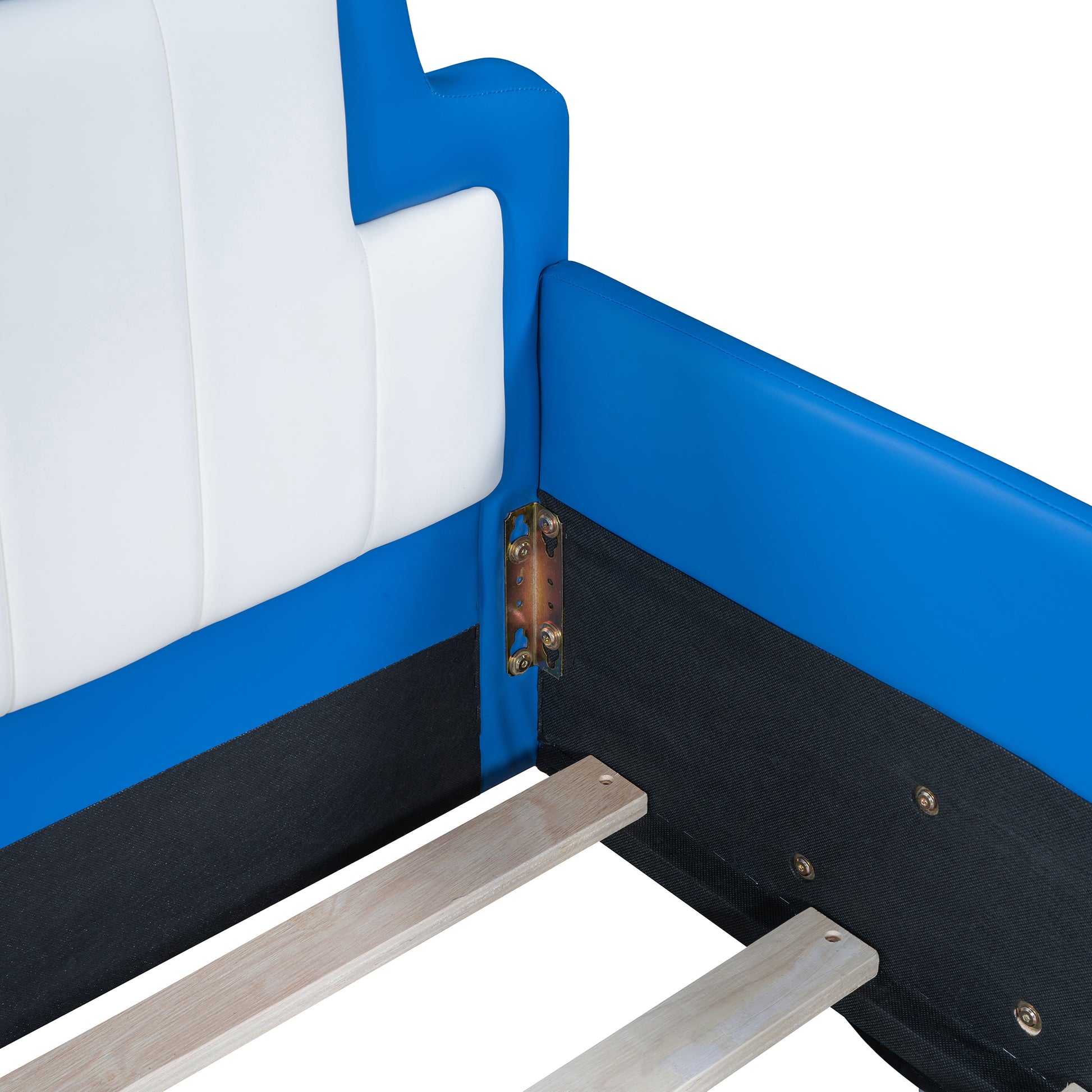 Twin Size Race Car Shaped Platform Bed With Wheels,Blue Twin Blue Pu Leather