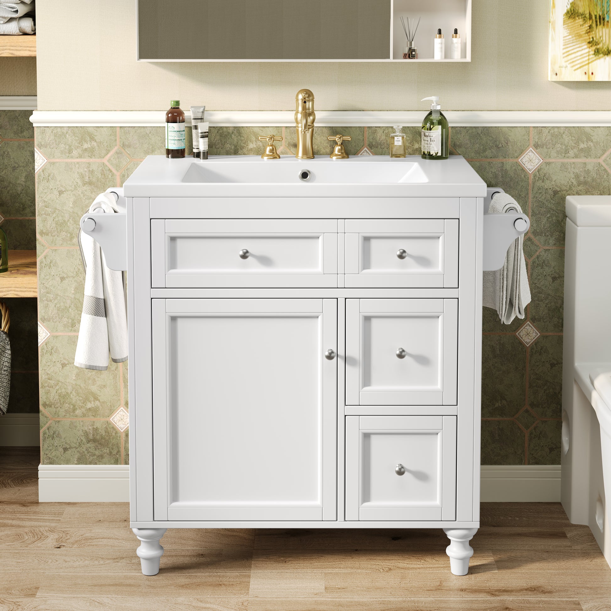 30'' Bathroom Vanity With Top Sink, Modern Bathroom Storage Cabinet With 2 Drawers And A Tip Out Drawer, Single Sink Bathroom Vanity Same As Sw000143Aak White Bathroom Modern Solid Wood Mdf Resin