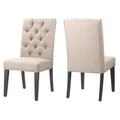 Fabric Upholstered Wooden Chair With Button Tufting, Set Of 2, Beige And Black Beige Black Wood Fabric