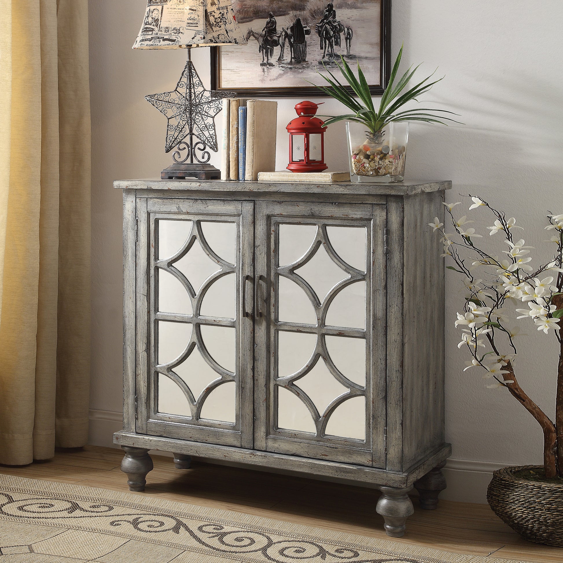 Weathered Grey 2 Door Console Table Grey Primary Living Space Modern Rubberwood Drawers Rectangular Wood