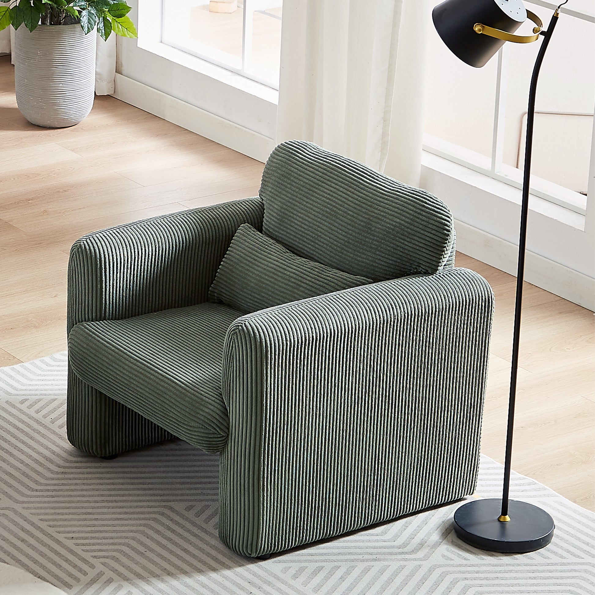 60"Corduroy Fabric Sofa With Two 33" Single Sofa, Modern Sofa With Support Pillow, For Apartment, Office, Living Room & Bedroom Green Corduroy 4 Seat