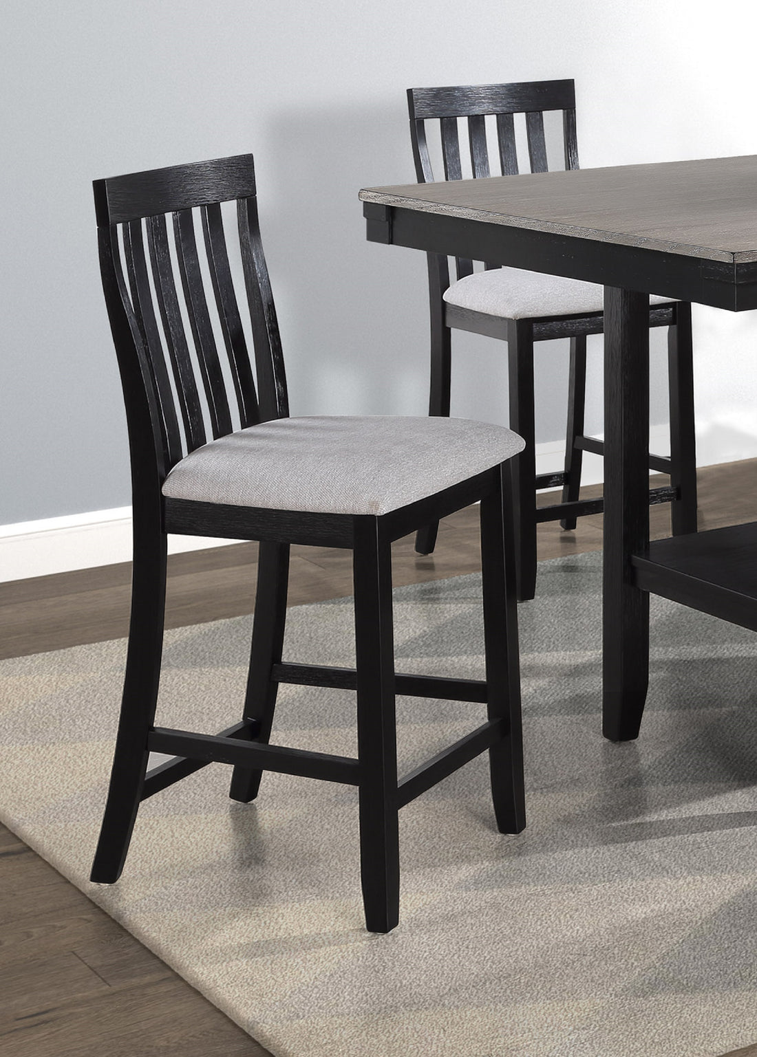 2Pc Black Light Gray Counter Height Chair Slat Back Wooden Dining Room Furniture Gray Dining Room Contemporary,Modern Bar Stools Slat Back Set Of 2 Wood