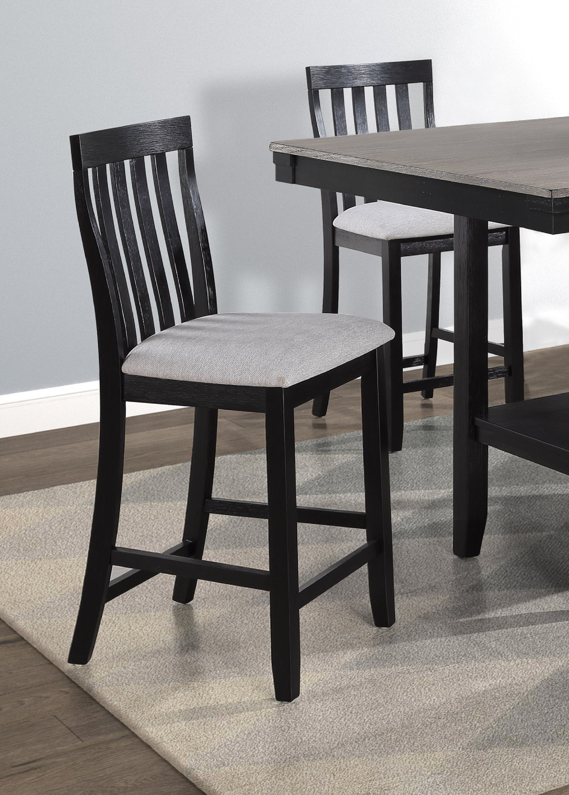 2Pc Black Light Gray Counter Height Chair Slat Back Wooden Dining Room Furniture Gray Dining Room Contemporary,Modern Bar Stools Slat Back Set Of 2 Wood