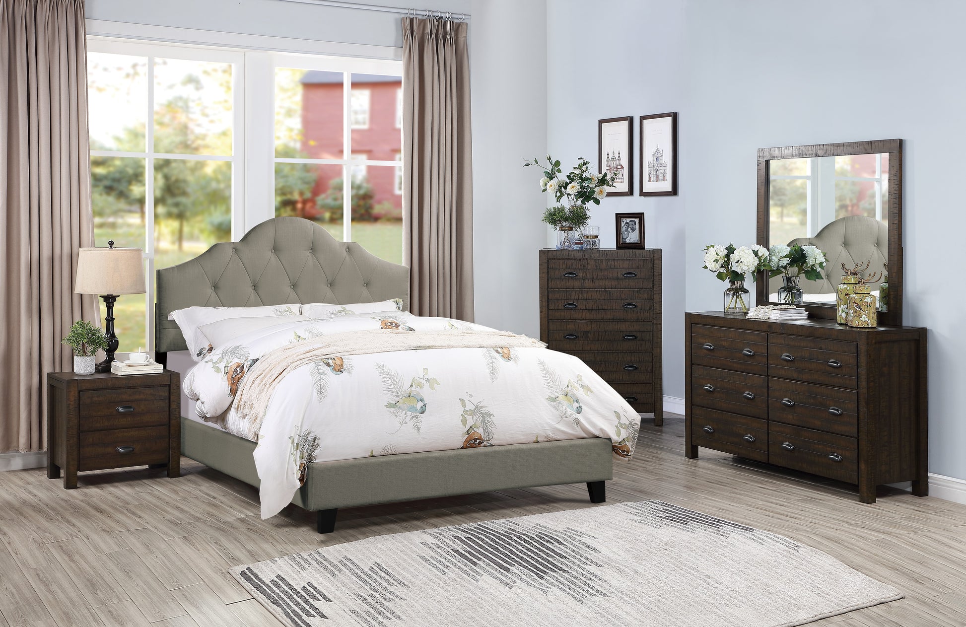 Majestic Arch 1Pc Full Size Bed Adjustable Hb Grey Polyfiber Tufted Upholstered Wooden Bedframe Bedroom Furniture Box Spring Not Required Full Gray Espresso Wood Bedroom