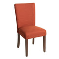 Fabric Upholstered Wooden Armless Parson Dining Chair, Orange And Brown Orange Wood Fabric