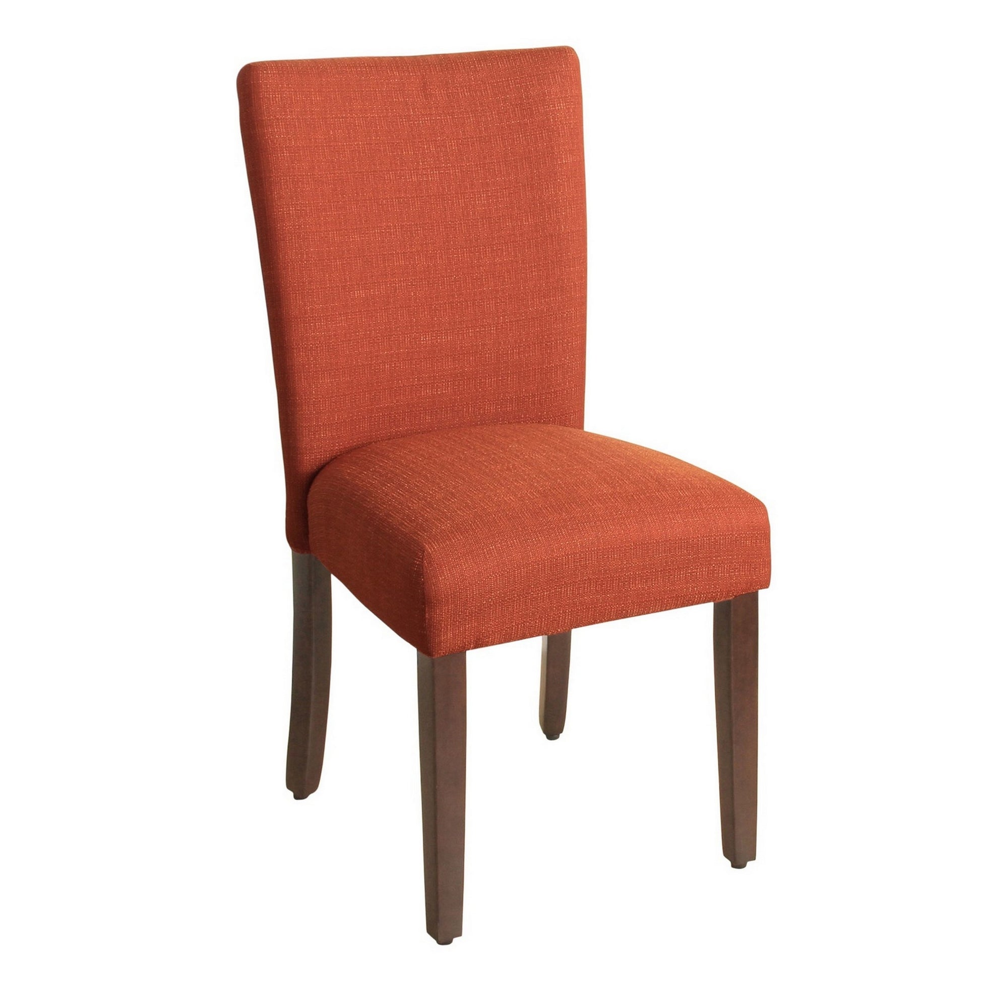 Fabric Upholstered Wooden Armless Parson Dining Chair, Orange And Brown Orange Wood Fabric