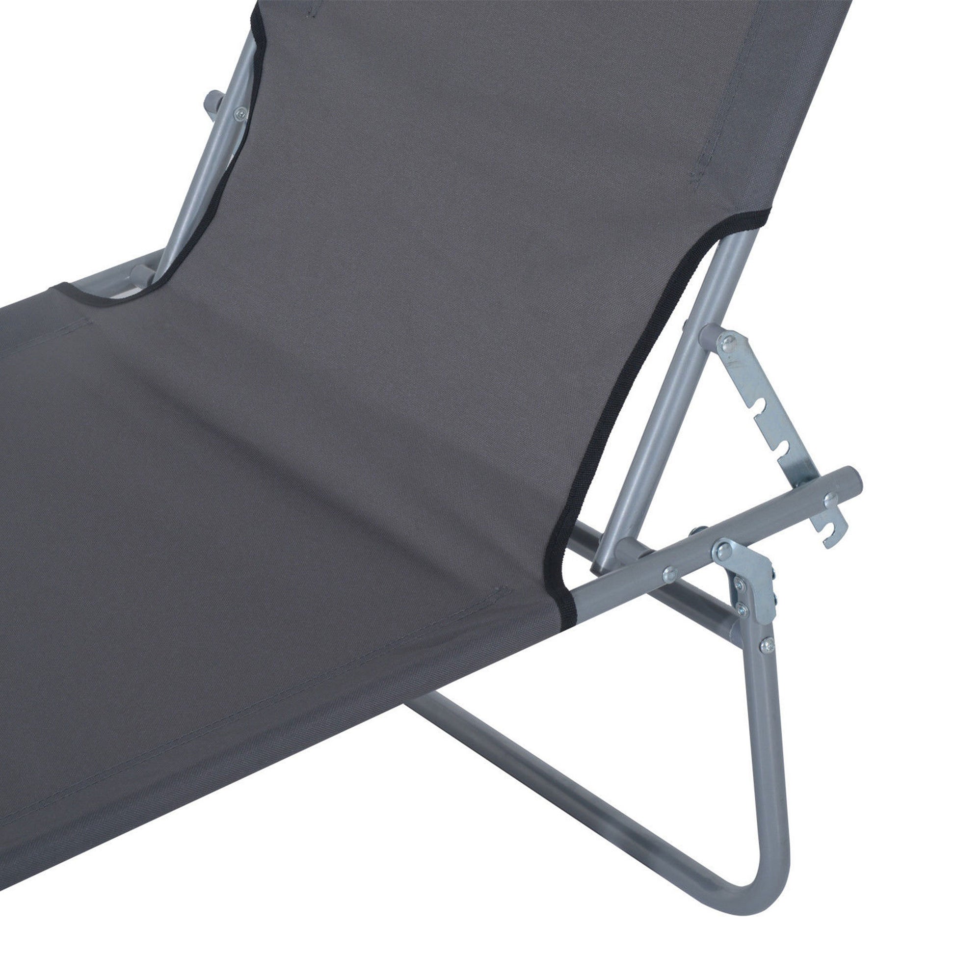 Outsunny Outdoor Lounge Chair, Adjustable Folding Chaise Lounge, Tanning Chair With Sun Shade For Beach, Camping, Hiking, Backyard, Gray Gray Steel