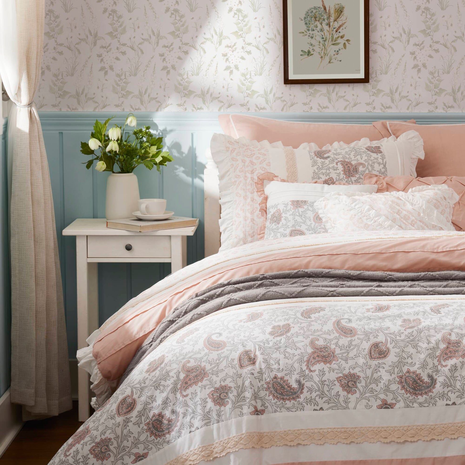 9 Piece Cotton Percale Comforter Set Blush Queen Queen Blush Polyester