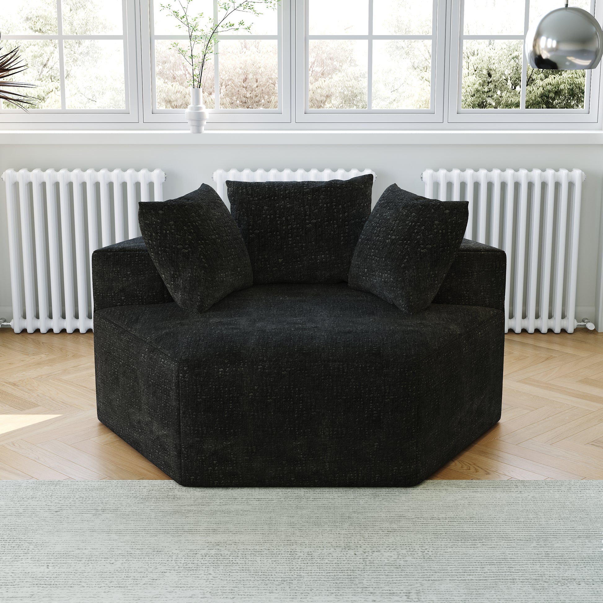 54''L Chenille Sponge Single Sofa,No Assembly Required,Fluffy Modern Sleeper Chair For Living Room, Bedroom, Lounge And Projection Room Black Foam Chenille 1 Seat