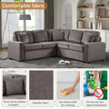 Modular Sofa, Sectional Couch L Shaped Sofa Couch With Pullout Sleeper, 5 Seat Chenille Corner Sofa For Living Room, 3 Pillows Included, Light Brown Light Brown Chenille Foam Plywood 5 Seat