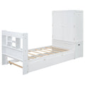 Twin Size Platform Bed With Storage Headboard And Footboard, Pull Out Shelves And Twin Size Trundle, White Box Spring Not Required Twin White Wood Bedroom Bed Frame Solid Wood Mdf