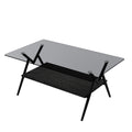 Rectangle Coffee Table With Tempered Glass Top And Black Mdf Shelf, Modern Table For Living Room, Gray Glass Gray Tempered Glass