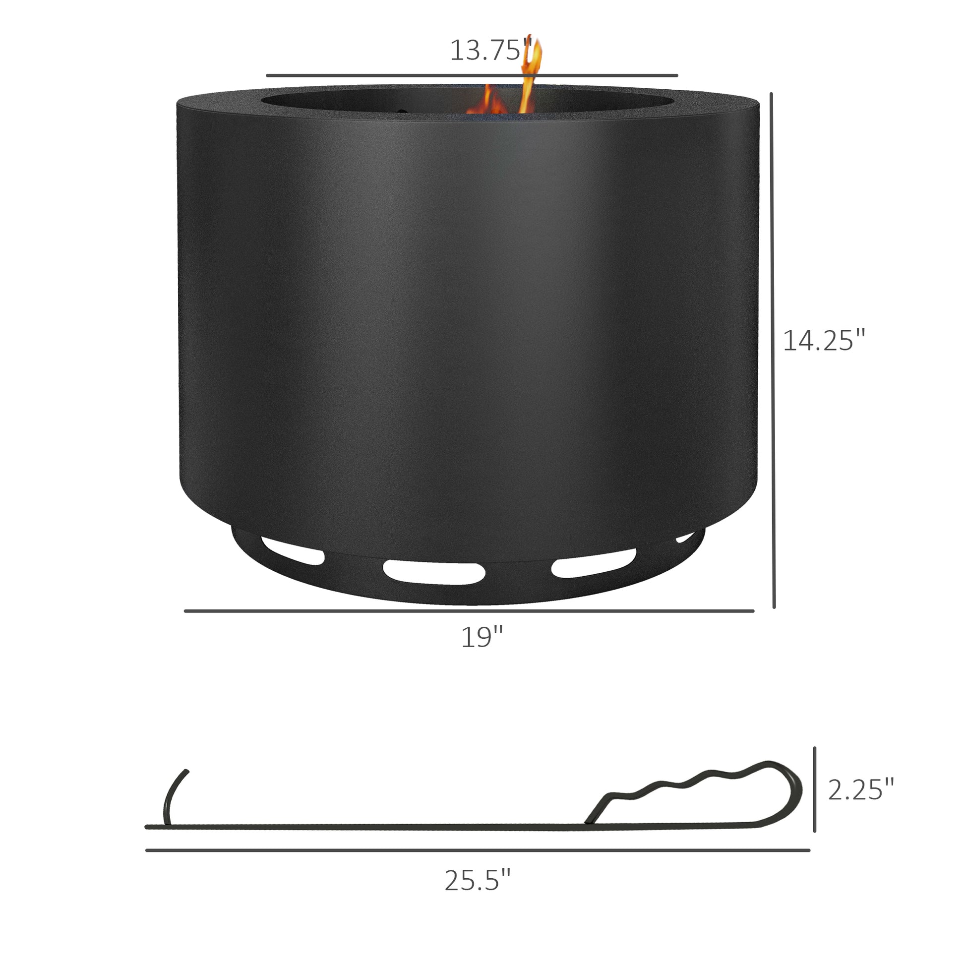 Outsunny Smokeless Fire Pit, 19" Portable Wood Burning Firepit With Poker, Low Smoke Camping Bonfire Stove For Backyard Patio Picnic, Stainless Steel, Black Black Steel