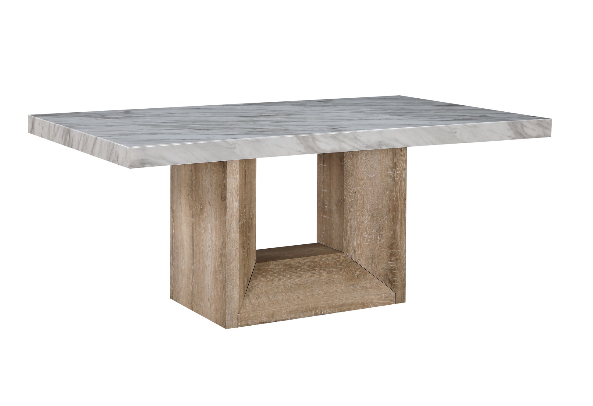 Sheena 5Pc Dining Table Set Natural Wood Dining Room Fixed Table Rubberwood Rectangular Dining Table With Chair Upholstered Chair Faux Marble Beige Natural Solid Back Seats 4 72 Inches Modern Double
