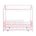 Twin Size Metal House Bed With Fence, With Trundle, Pink Expected Arrival Time: 10.18 Twin Pink Metal