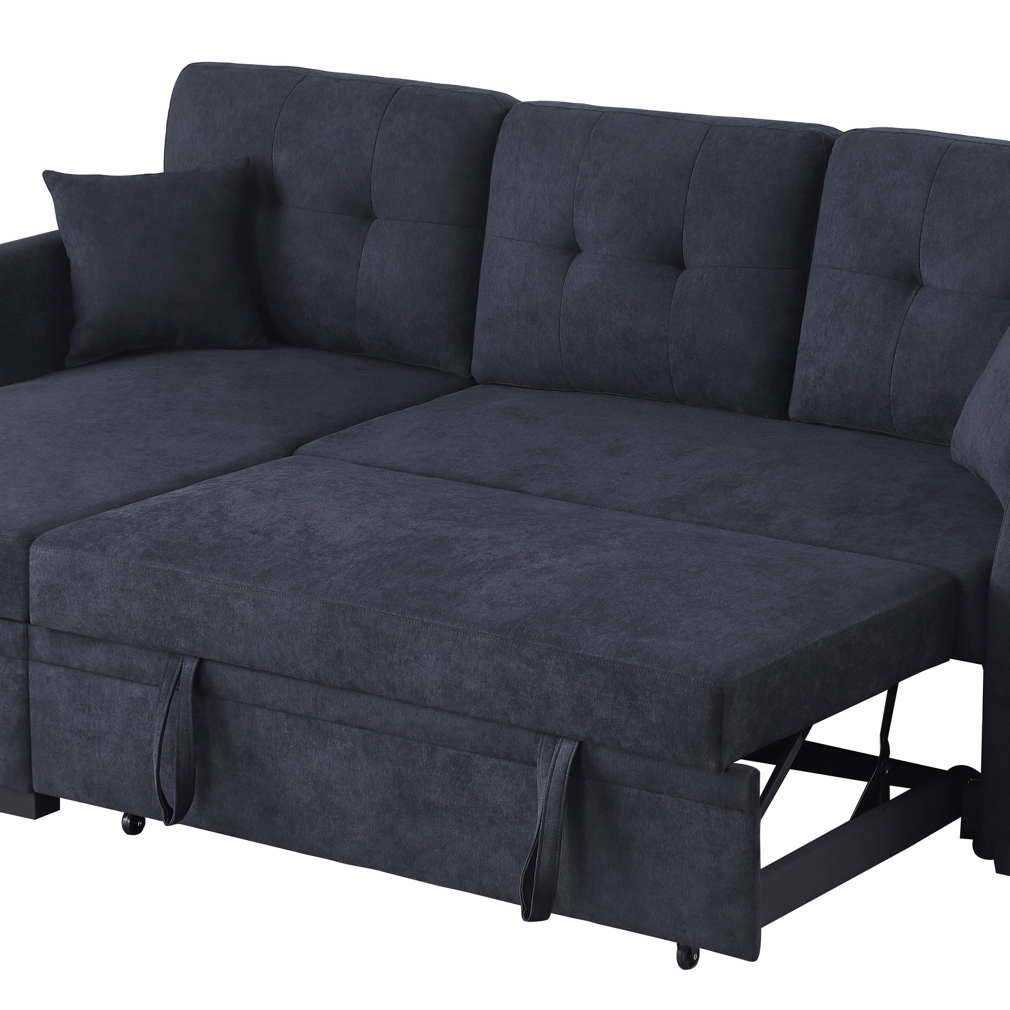 Sectional Sofa Bed, Dark Blue Dark Blue Wood Fabric 4 Seat