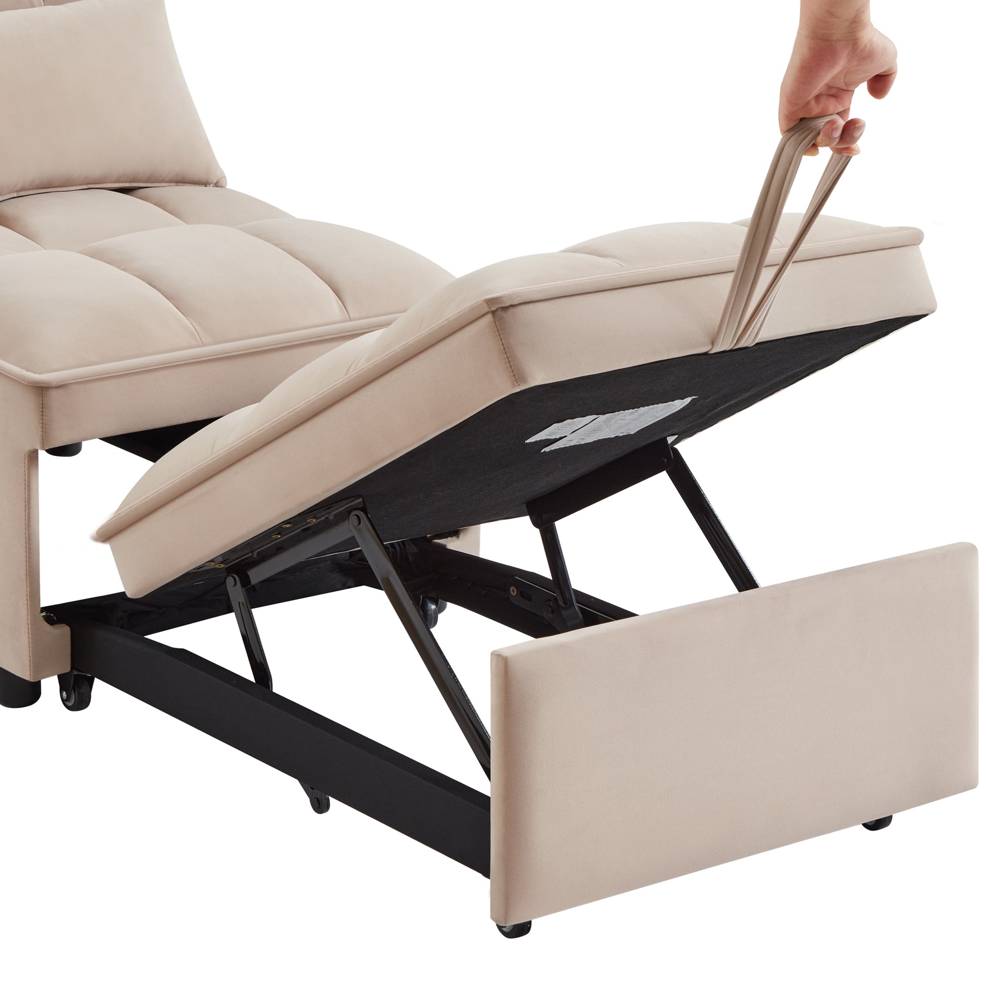 4 In1 Multi Function Single Sofa Bed With Storage Pockets,Tufted Single Pull Out Sofa Bed With Adjustable Backrest And Pillows ,Convertible Chaise Lounge,Taupe Taupe Velvet Metal Primary Living Space American Design Armless Foam Velvet 1 Seat