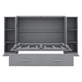 Full Size Murphy Bed With Shelves, Drawers And Usb Ports,Gray Gray Mdf Lvl
