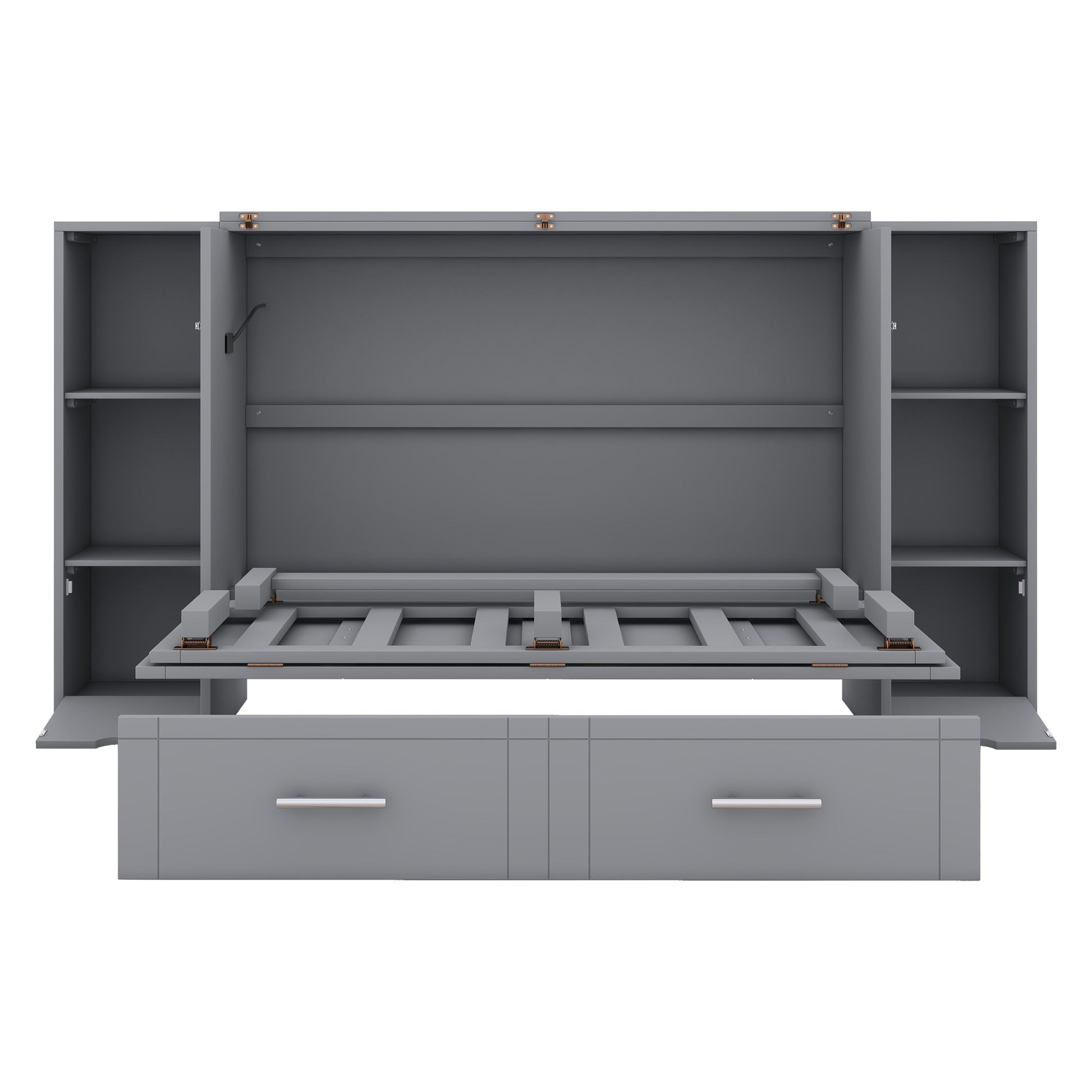 Full Size Murphy Bed With Shelves, Drawers And Usb Ports,Gray Gray Mdf Lvl