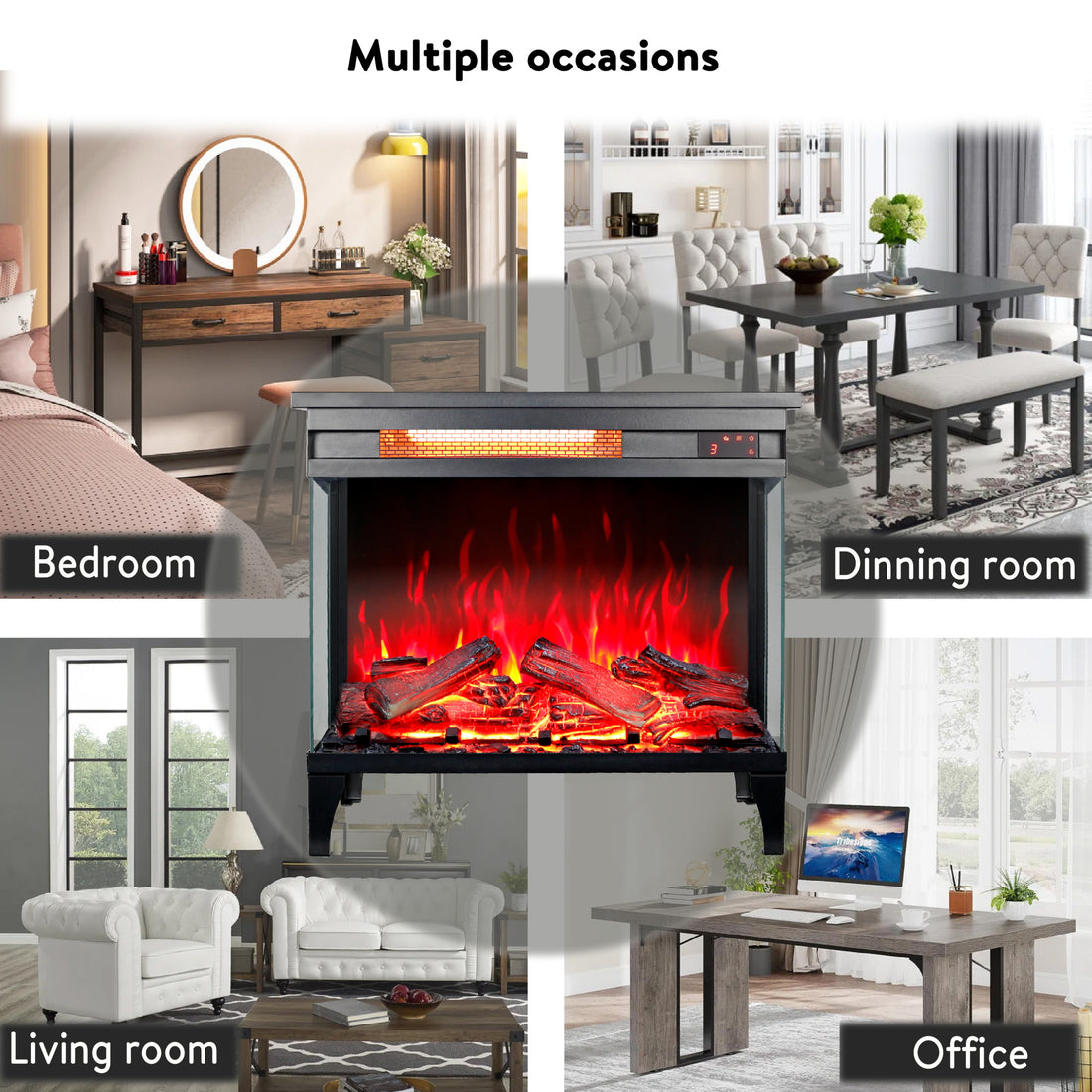 24 Inch Three Sided Glass Electric Fireplace With Feet Powder Coated Electric Antique Black Vent Free Primary Living Space Yes Insert Tempered Glass Sheet Metal Electric