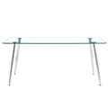 Table And Chair Set.Modern Rectangular Glass Dining Table With Tempered Glass Countertop And Silver Metal Legs, Paired With Multiple Transparent High Quality Pet Dining Chairs With Silver Legs. Silver Seats 6 Tempered Glass