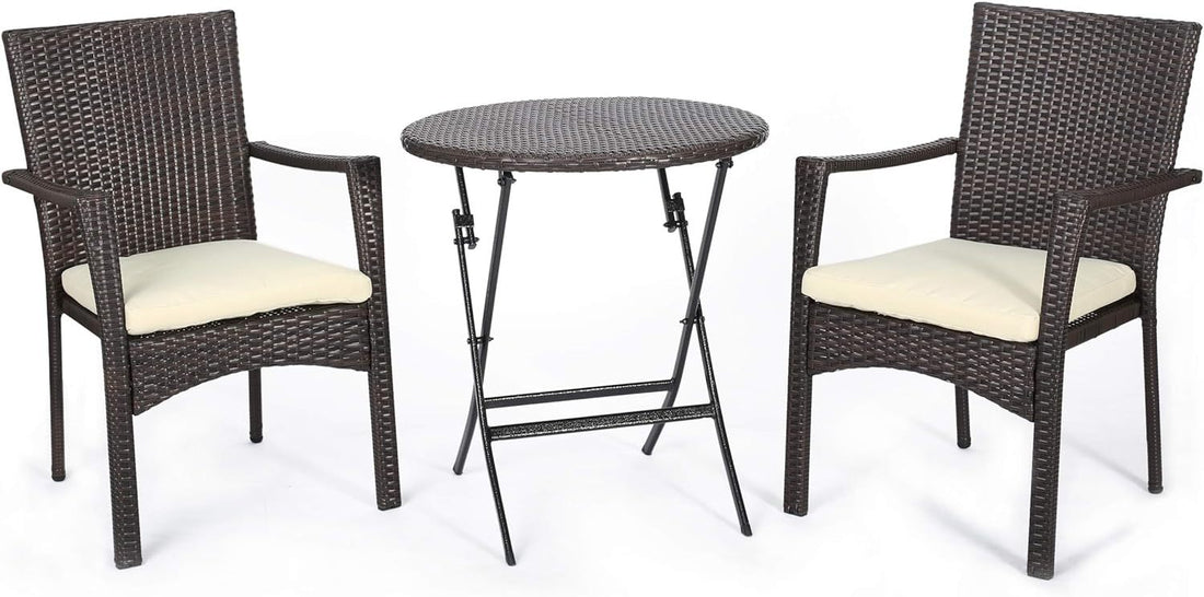 Elba Bistro Set 3Pcs Brown Multi Pe Rattan Iron Waterproof Fabric