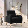 Mid Century Modern Accent Chair, Upholstered Armchair Living Room Chair, Comfy Single Sofa Chair With Metal Legs, Polyester Fabric Chair For Living Room Bedroom Black Sherpa