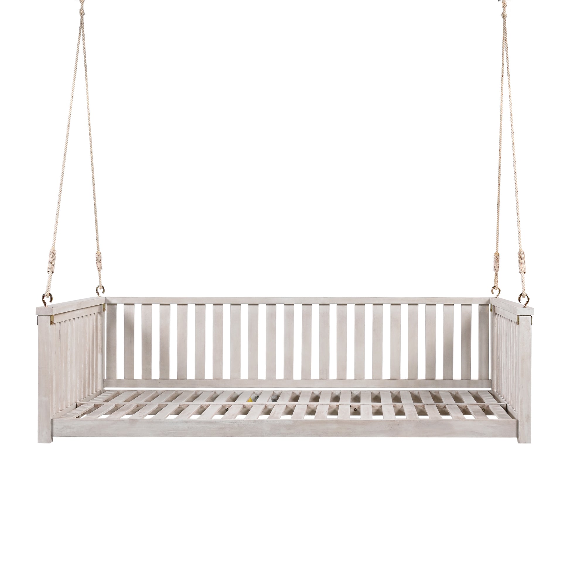 Patio Minimalist Twin Size Garden Swing Bed Wood Porch Swing With Ropes For Backyard, Safe Sloped Design, White White Weather Resistant Frame Garden & Outdoor Minimalist 2 Person Seating Group
