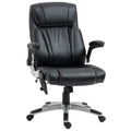Vinsetto Executive Massage Office Chair With 6 Vibration Points, Heated Faux Leather Computer Desk Chair With Flip Up Armrest, Adjustable Height, Swivel Wheels, Black Black Leather
