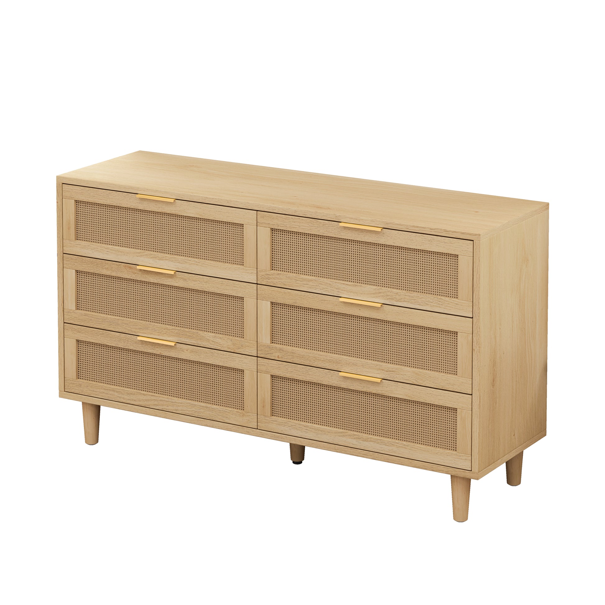 51.18"6 Drawers Rattan Storage Cabinet Rattan Drawer With White Drawer Slides,For Bedroom,Living Room,Natural Natural Primary Living Space Particle Board