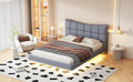 Full Size Upholstered Platform Bed With Led Lights,Usb Ports And Outlets,Linen Fabric,Gray Full Gray Wood Metal