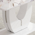 Table And Chair Set, Modern Luxurious White Imitation Marble Pattern Mdf Dining Table,Rectangular Dining Table, Matched With Uniquely Shaped Pu High Backrest Seats,Suitable For Various Occasions. White Seats 4 Mdf