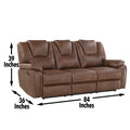Katrine Pu Manual Reclining Sofa Chestnut Brown Dark Brown Faux Leather 3 Seat
